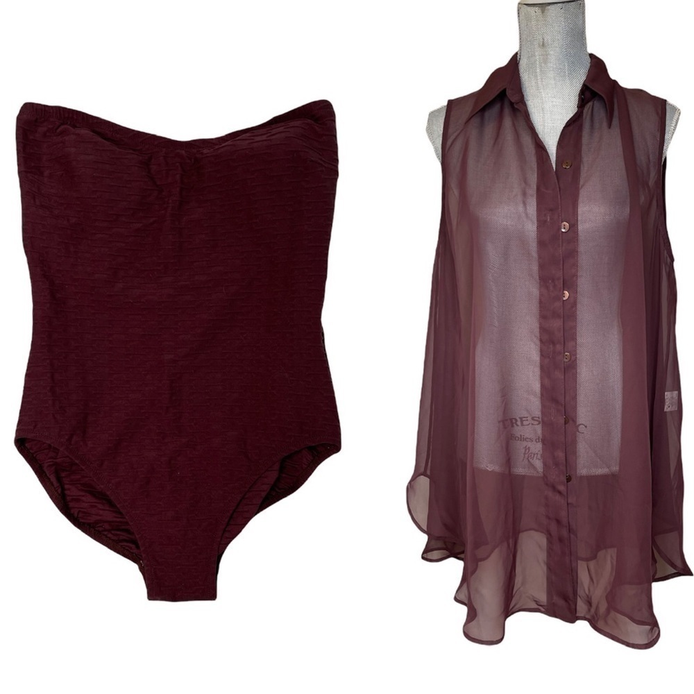 GOTTEX Ladies Brown Textured Bandeau with Matching Coverup Size 12 / Large NEW